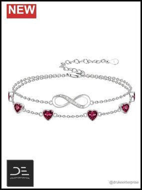 925 Sterling Silver Birthstone Infinity Anklet Bracelet Adjustable Charm Link